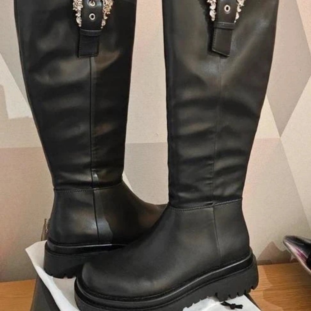Versace Jeans Collection Elegant Black Over the Knee Boots